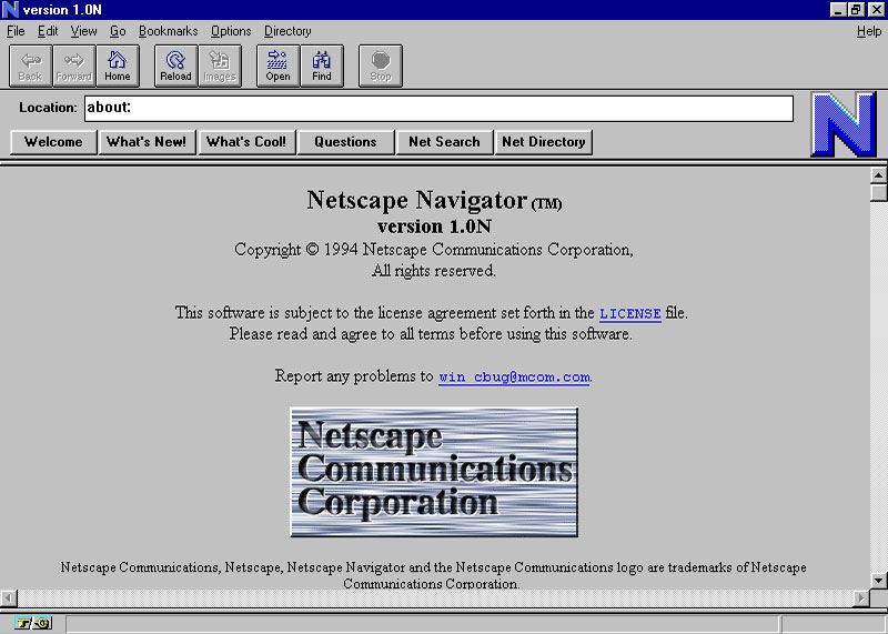 Ventana de bienvenida de navegador Netscape.
