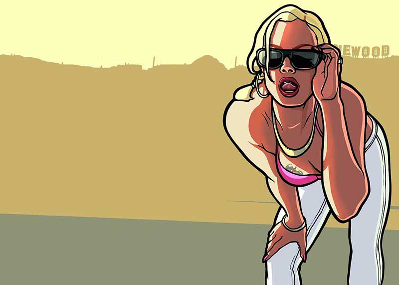 Mujer rubia que aparece en pantalla de carga de Grand Theft Auto: San Andreas