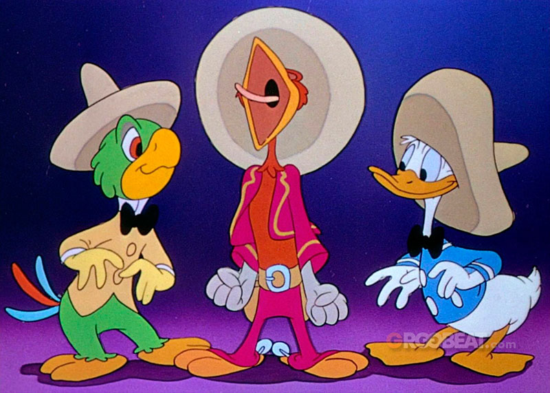 Donald Duck junto a José Carioca y Panchito Pistoles.
