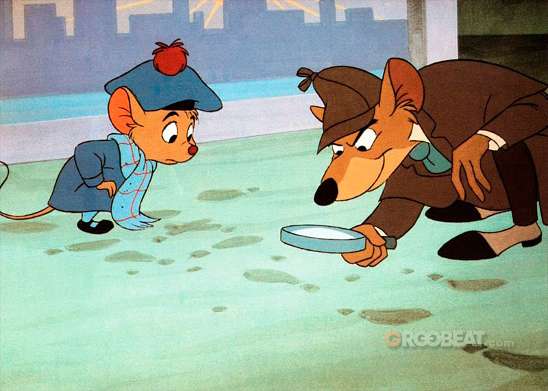 Olivia junto a Basil investigando huellas en el suelo.