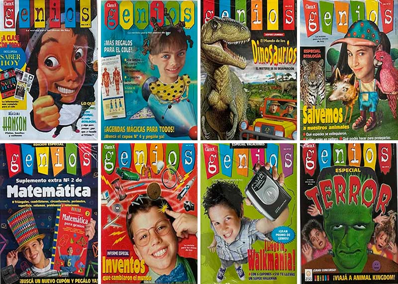 Collage con portadas de revista Genios.