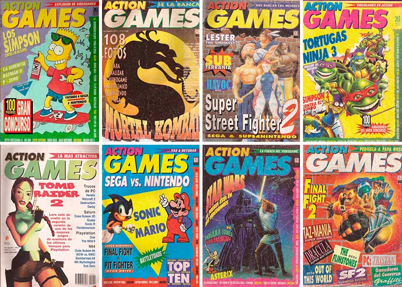 Collage con portadas de revista Action Games.