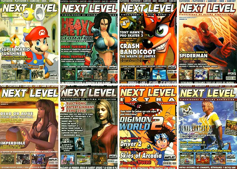 Collage con portadas de revista Next Level.