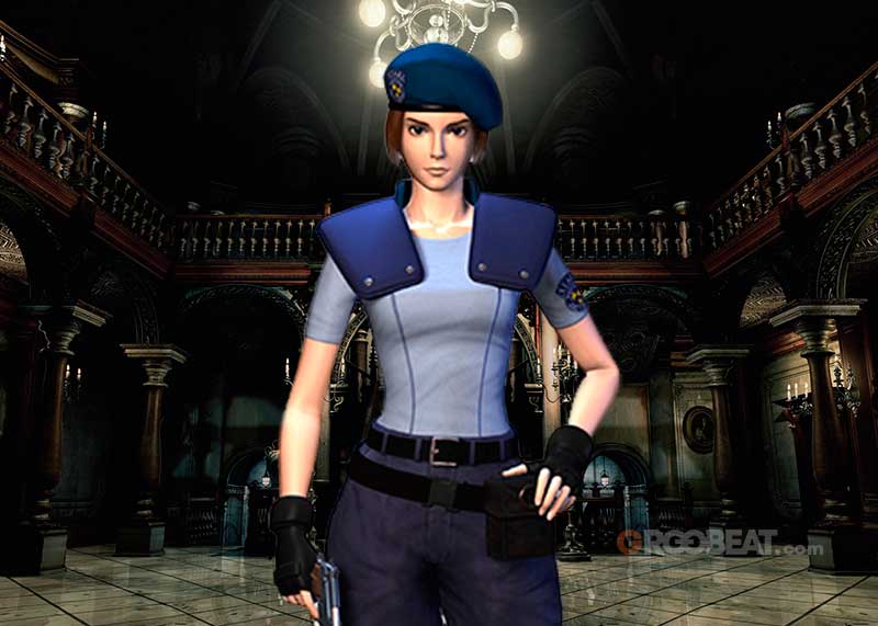 Jill Valentine vistiendo su uniforme policial.