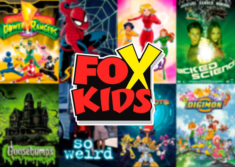 Logo de Fox Kids sobre collage de series animadas del canal.