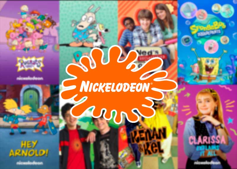 Logo de Nickelodeon sobre collage de series animadas del canal.