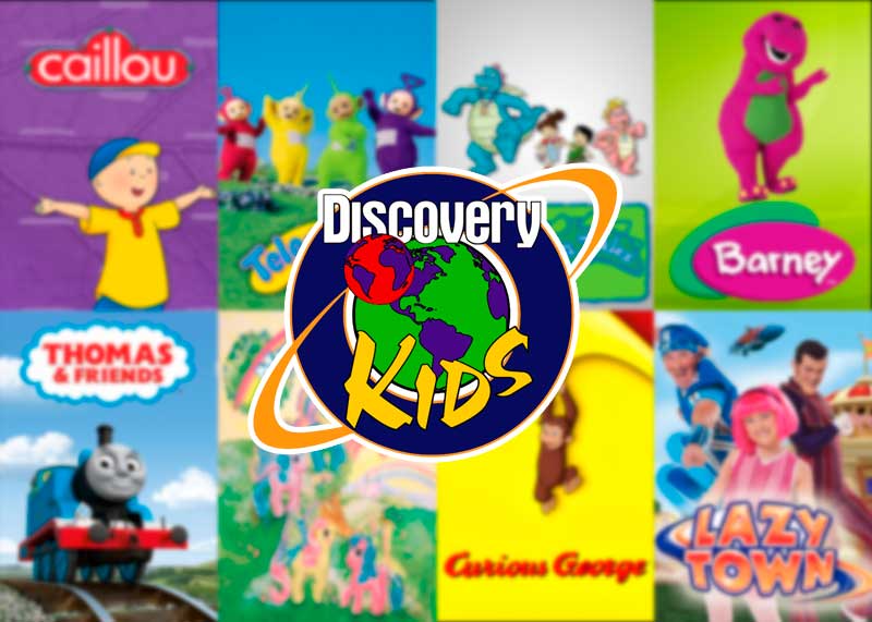 Logo de Discovery Kids sobre collage de series animadas del canal.
