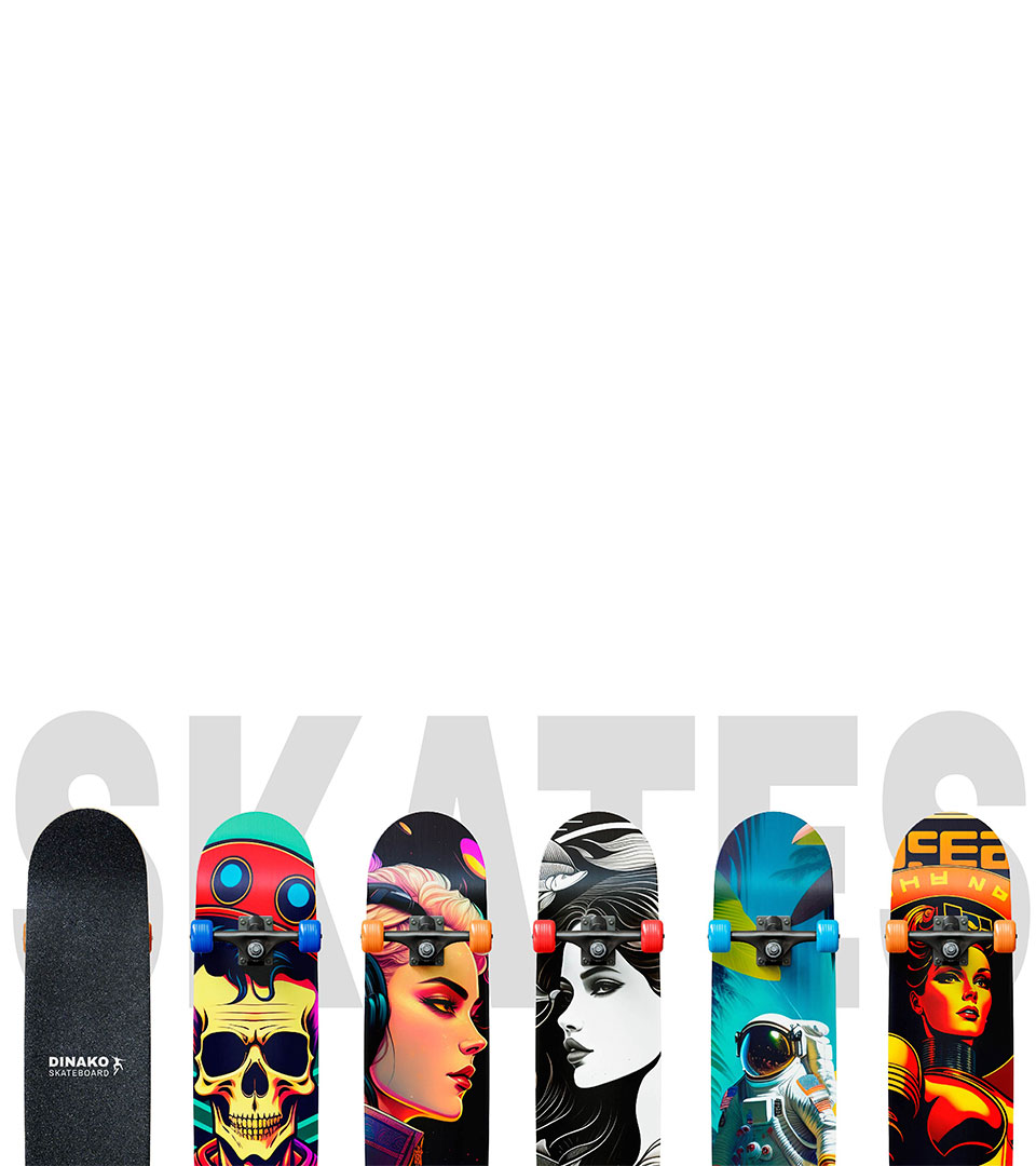 Mockups of the brand's skateboards.